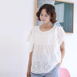 Round-neck Perforated A-line Top Ivory - One Size