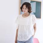 Round-neck Perforated A-line Top Ivory - One Size