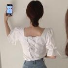 Puff Sleeve Lace-up Crop Shirt