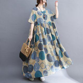 Short-sleeve Dotted Maxi Smock Dress Blue - One Size