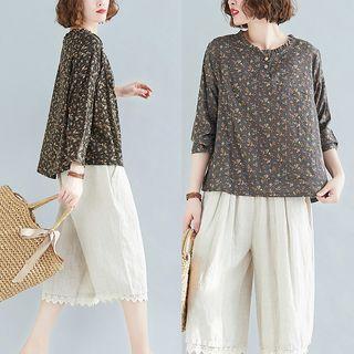 Floral Wood Ear Trim Shirt