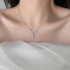 Rhinestone Waterdrop Necklace Silver - One Size