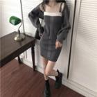 Spaghetti Strap Mini Sheath Dress / Cropped Open-front Cardigan