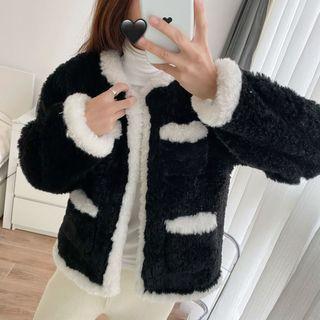 Two Tone Fleece Open Jacket