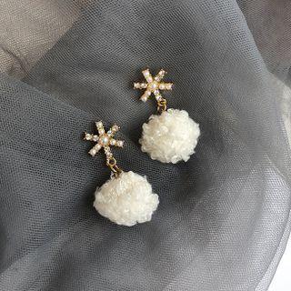 Rhinestone Pom Pom Drop Earring 1 Pair - Off-white - One Size