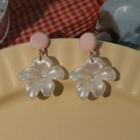 Floral Drop Earring 1 Pair - Pink & White - One Size