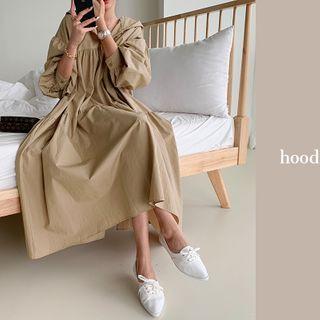 Shirred Cotton Long Hoodie Dress