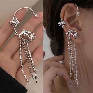 Bird Rhinestone Fringed Ear Cuff 1 Pc - Silver - One Size