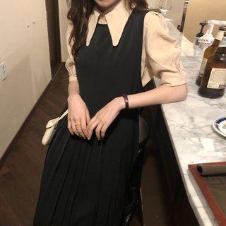 Short-sleeve Blouse / Pleated Pinafore Dress