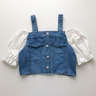 Puff-sleeve Panel Denim Blouse
