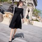 Mesh Panel Cutout Shoulder A-line Dress
