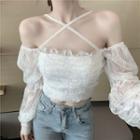Long-sleeve Cold Shoulder Lace Blouse