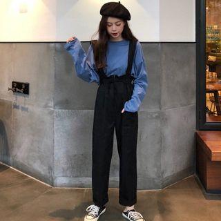 Suspender Pants / Long-sleeve Plain T-shirt