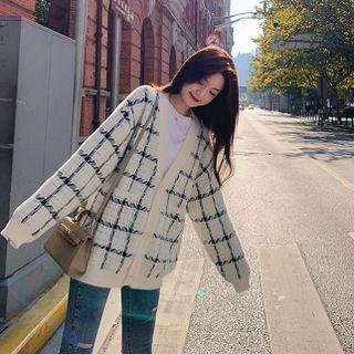 Long Sleeve V-neck Plaid Cardigan