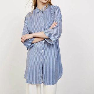 3/4-sleeve Striped Long Shirt