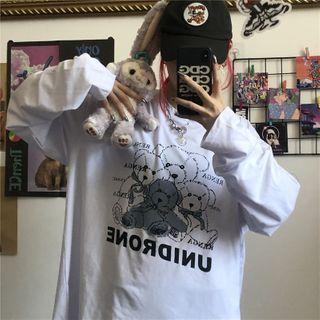 Cartoon Bear Long-sleeve Round Neck T-shirt White - One Size