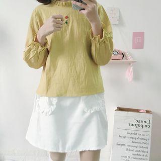 Rose Embroidered Long-sleeve Blouse