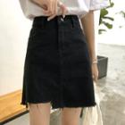 High-waist Washed Denim A-line Mini Skirt
