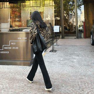 Leopard Print Hoodie Brown - One Size