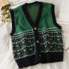 Printed Button-up Knit Vest