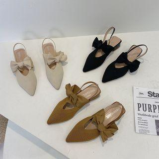Ribbon Pointy-toe Slingback Chunky-heel Mules