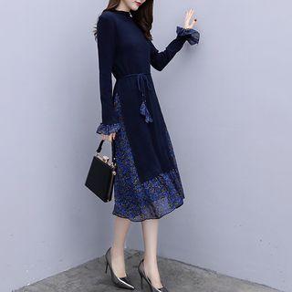 Floral Panel Midi Knit Dress