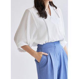 Pleated Chiffon-sleeve Stitched Blouse
