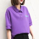 Elbow-sleeve Collared Lettering T-shirt