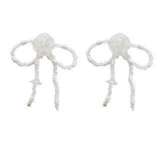 Bow Faux Pearl Resin Earring 1 Pair - White - One Size
