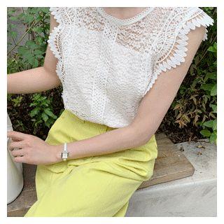 Sleeveless Laced Top White - One Size