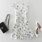 Short-sleeve Floral Print Mini A-line Dress