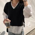 Long-sleeve Button Lace Top