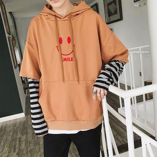 Striped Smiley Face Embroidered Hoodie