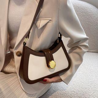 Contrast Trim Faux Leather Hobo Bag