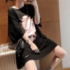 3/4-sleeve Cartoon Pig Printed T-shirt