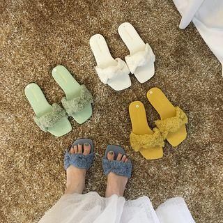 Fluffy Strap Slide Sandals