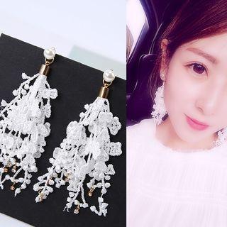 Faux Pearl Lace Fringed Earring 1 Pair - White - One Size
