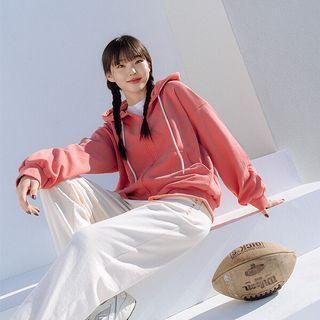 Label-detail Kangaroo Zip-up Hoodie