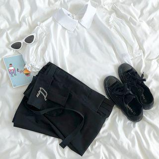 Short-sleeve Plain Blouse Blouse - One Size