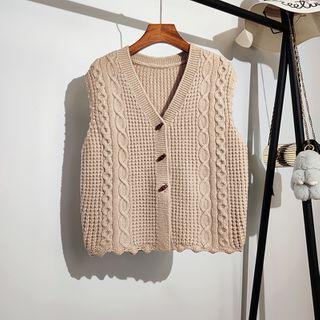 V-neck Loose-fit Cable Knit Vest