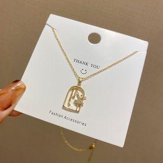 Dancer Rhinestone Stainless Steel Pendant Necklace X736 - Gold - One Size