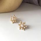 Faux Pearl Rhinestone Alloy Snowflake Earring 1 Pair - White Pearl - Gold - One Size