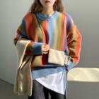 Color Panel Sweater Green & Orange & Blue - One Size