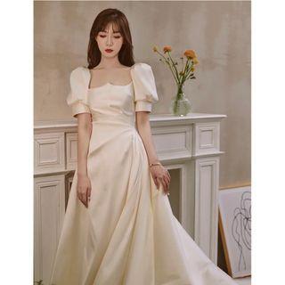 Puff-sleeve Twist-front A-line Wedding Gown