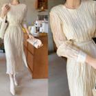 Flounced Crinkled Long Dress & Sash Cream - One Size