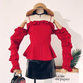 Cold-shoulder Ruffle Trim Blouse