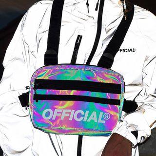 Faux Leather Lettering Iridescent Belt Bag