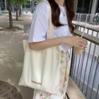 Letter Embroidered Tote Bag Beige - One Size