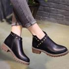 Faux Leather Studded Block Heel Ankle Boots