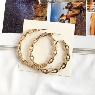 Chain Hoop Earring 1 Pair - E258 - Gold - One Size